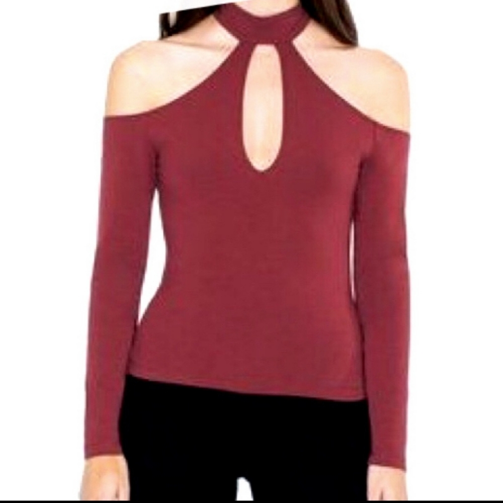 American Apparel Cold Shoulder Choker Top Burgundy